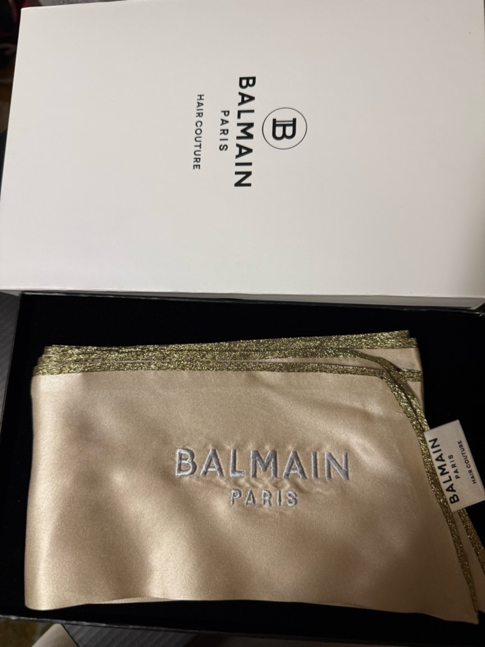 Balmain Beige Silk Scarf with Gold Border